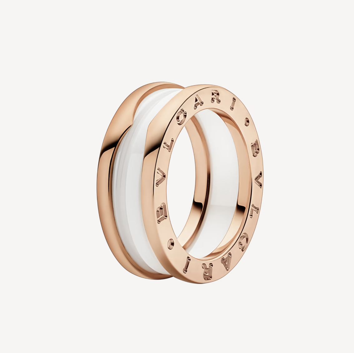 [LUXE]ZERO 1 TWO-BAND LOOPS AND WHITE CERAMIC SPIRAL PINK GOLD RING