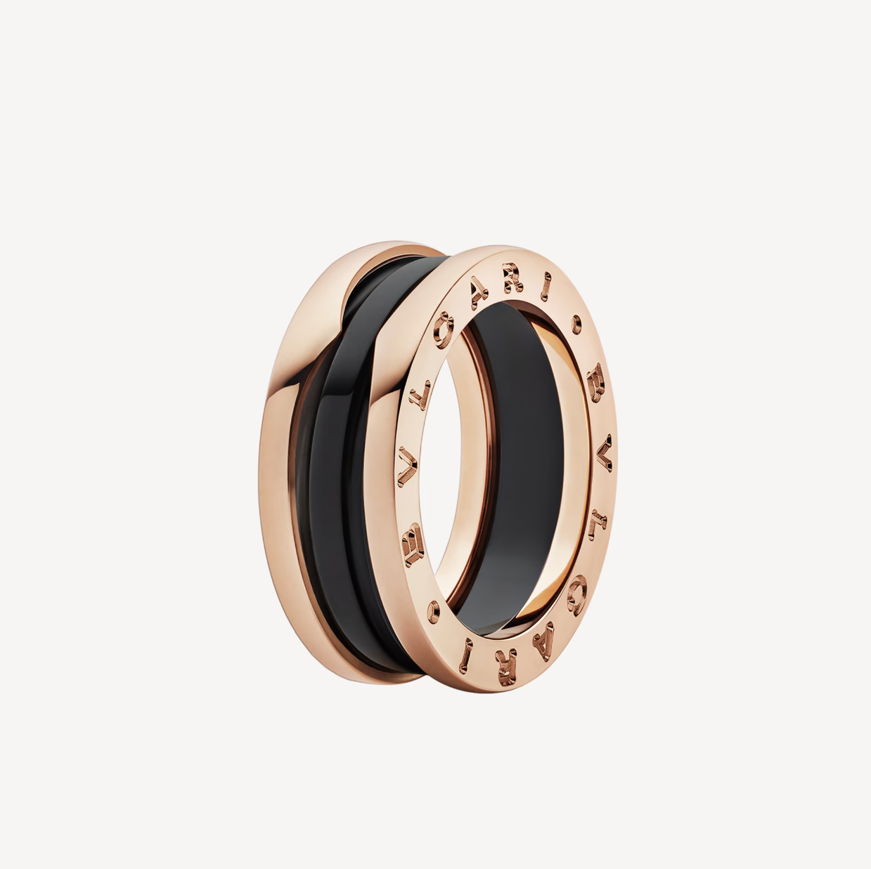 [LUXE]ZERO 1 TWO-BAND LOOPS AND BLACK CERAMIC PINK GOLD RING