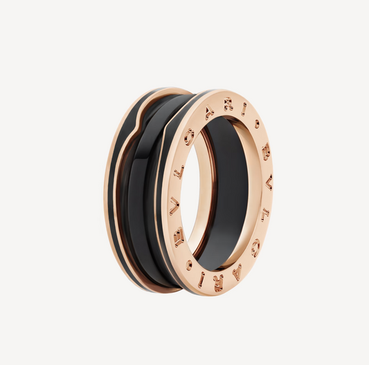 [LUXE]ZERO 1 TWO-BAND WITH MATTE BLACK CERAMIC PINK GOLD RING