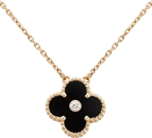 [LUXE] CLOVER 15MM DIAMOND ONYX NECKLACE