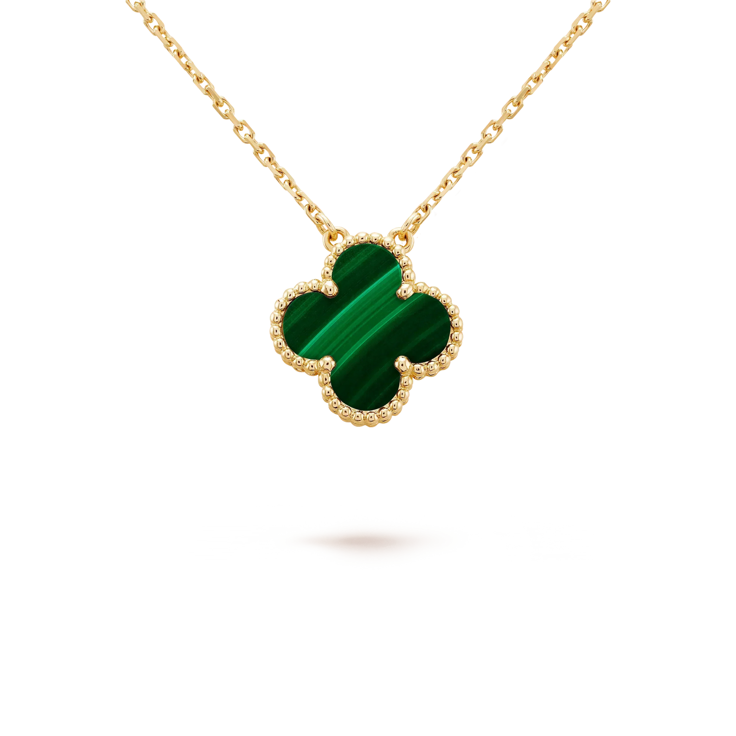 [LUXE] CLOVER 15MM MALACHITE SINGLE FLOWER  NECKLACE