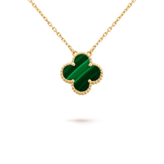 [LUXE] CLOVER 15MM MALACHITE SINGLE FLOWER  NECKLACE