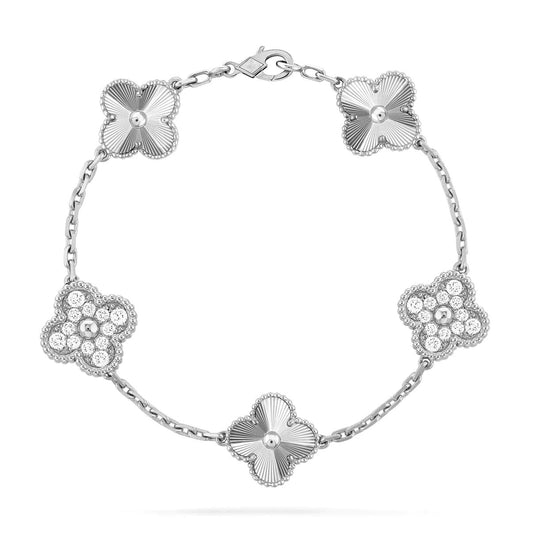 [LUXE] CLOVER 5 MOTIF SILVER DIAMOND BRACELET