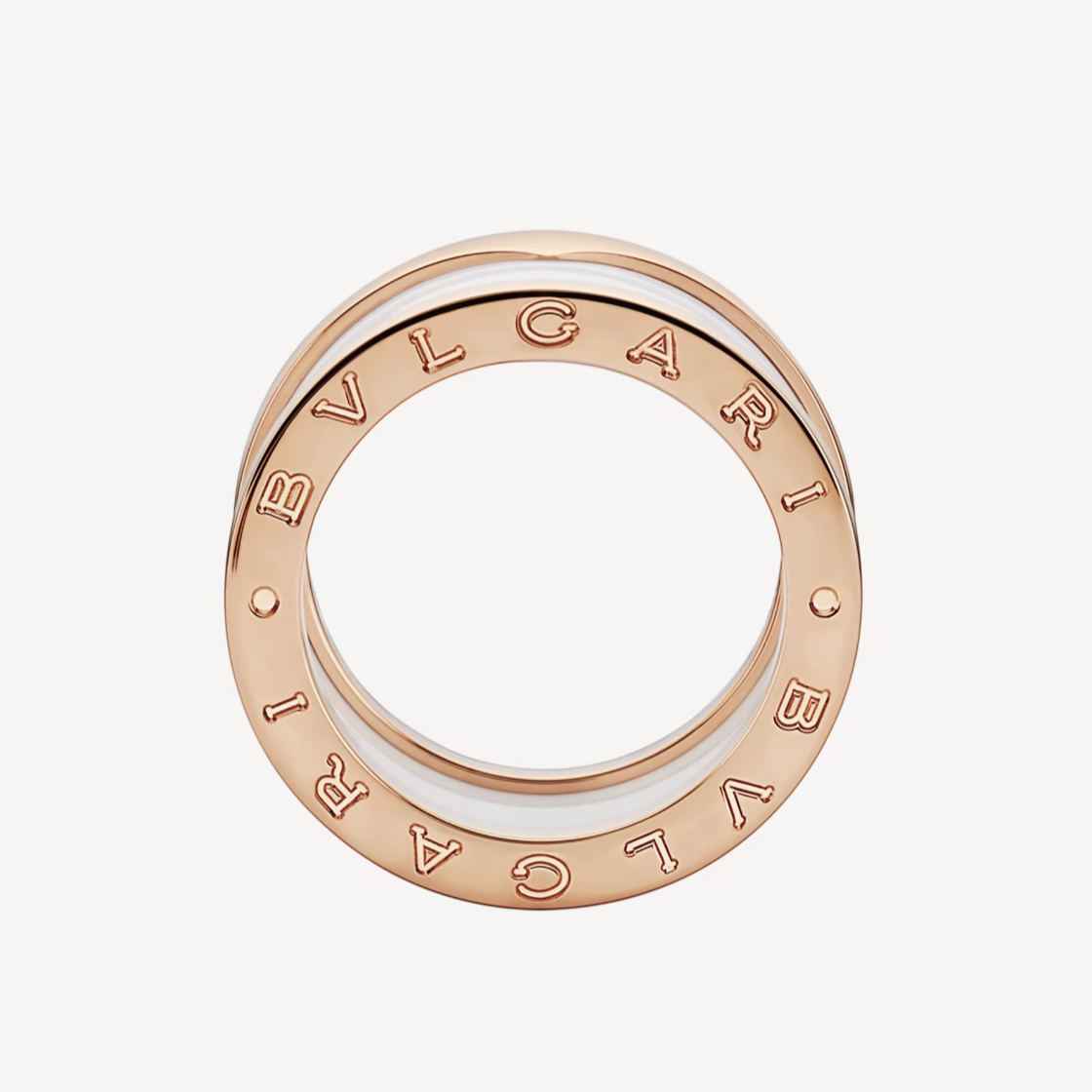 [LUXE]ZERO 1 FOUR-BAND LOOPS AND WHITE CERAMIC SPIRAL PINK GOLD RING