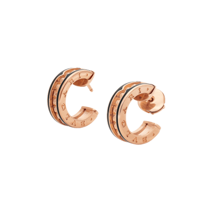 [LUXE]ZERO 1 ROCK PINK GOLD EARRINGS WITH STUDDED SPIRAL AND BLACK CERAMIC