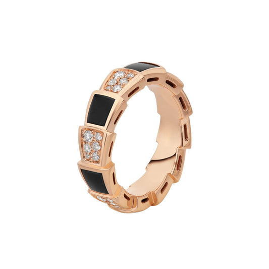 [LUXE]SERPENTI RING PINK GOLD BLACK MOP DIAMOND PAVED 4MM