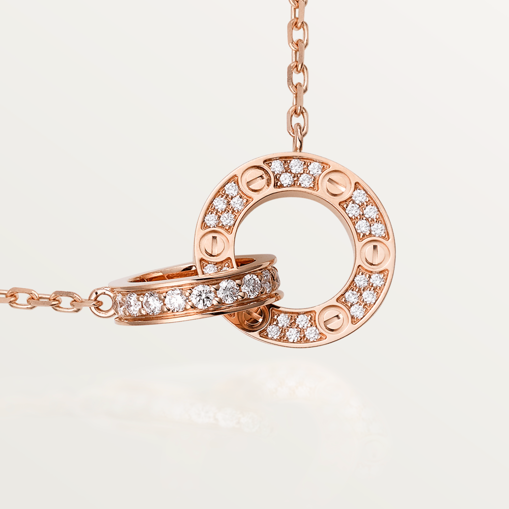 [LUXE]LOVE 7.6MM NECKLACE ROSE GOLD AND SILVER  FULL DIAMOND