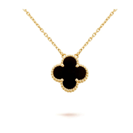 [LUXE] CLOVER 15MM BLACK ONYX SINGLE FLOWER NECKLACE