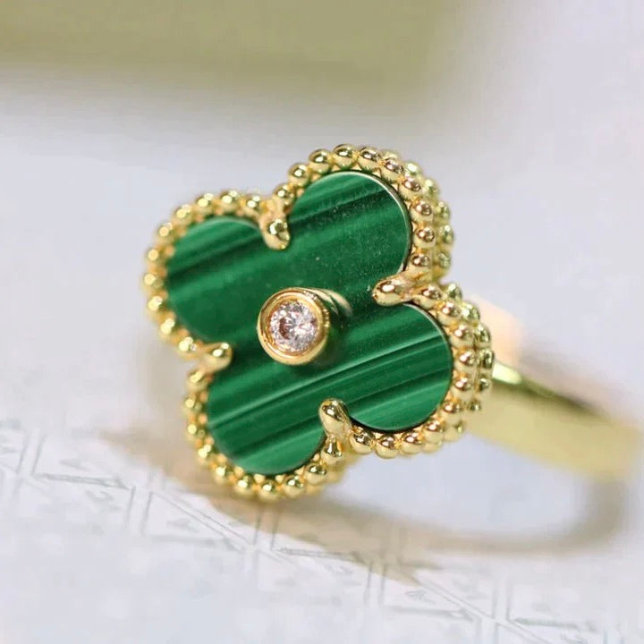 [LUXE] CLOVER MALACHITE RING GOLD DIAMOND