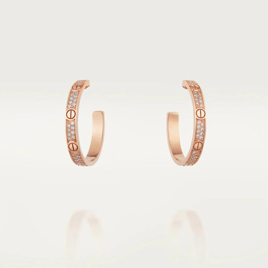 [Luxe]Boucles d'oreilles créoles en or rose avec diamants Love