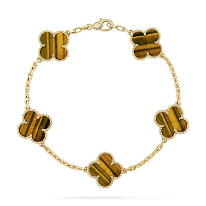 [LUXE] CLOVER  5 MOTIFS TIGER EYE BRACELET