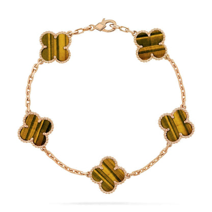 [LUXE] CLOVER  5 MOTIFS TIGER EYE BRACELET