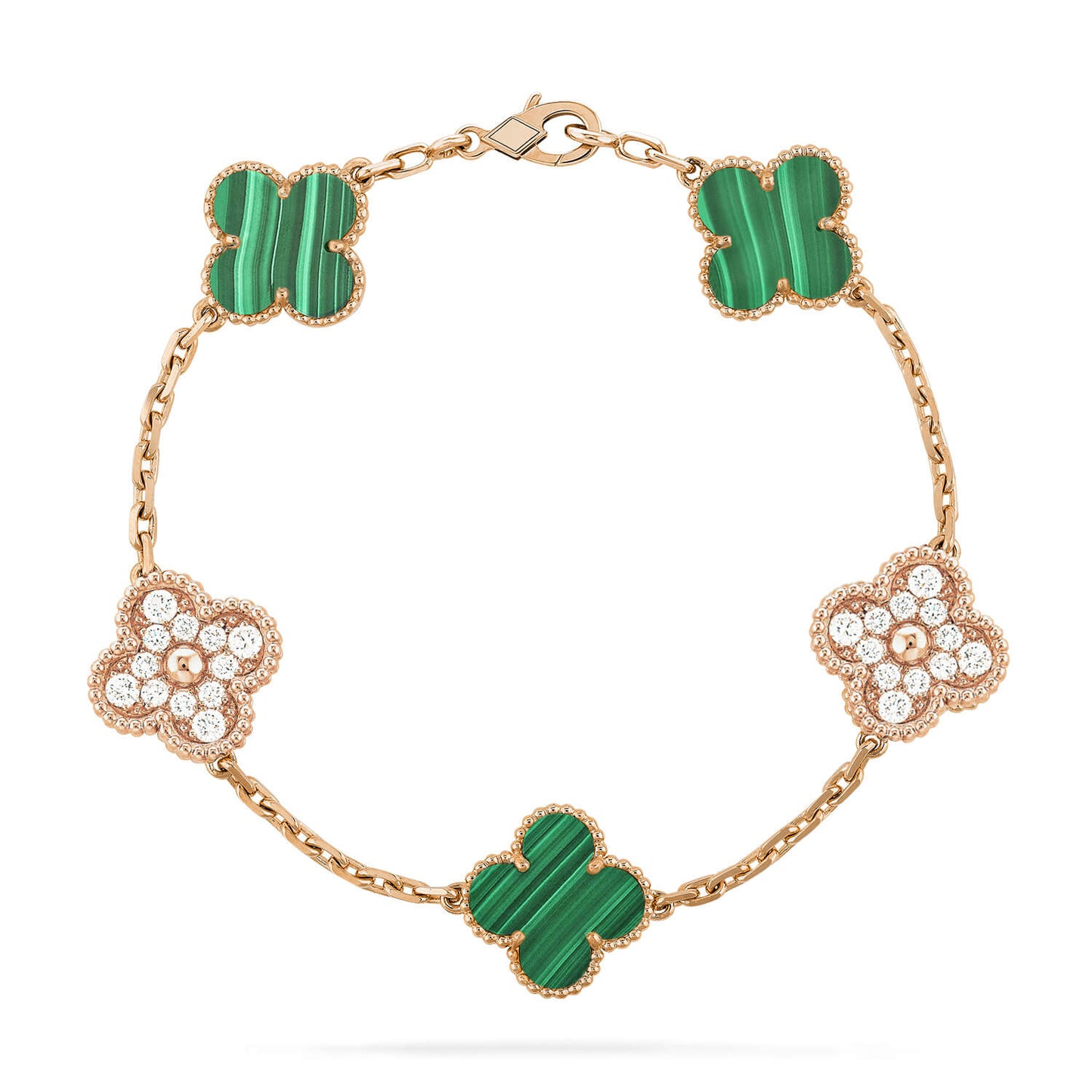 [LUXE] CLOVER  5 MOTIF MALACHITE DIAMOND BRACELET