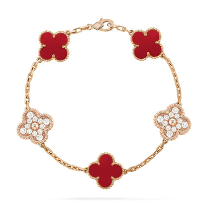 [LUXE] CLOVER 5 MOTIFS CARNELIAN DIAMOND BRACELET