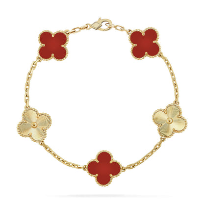 [LUXE] CLOVER  5 MOTIFS CARNELIAN GOLD BRACELET