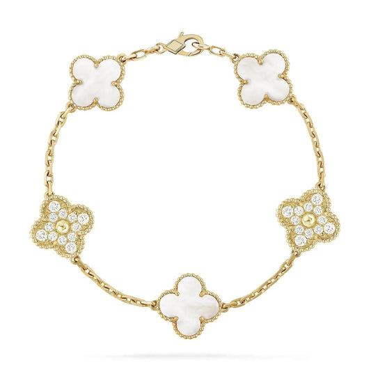 [LUXE] CLOVER BRACELET 5 MOTIF WHITE MOP DIAMOND