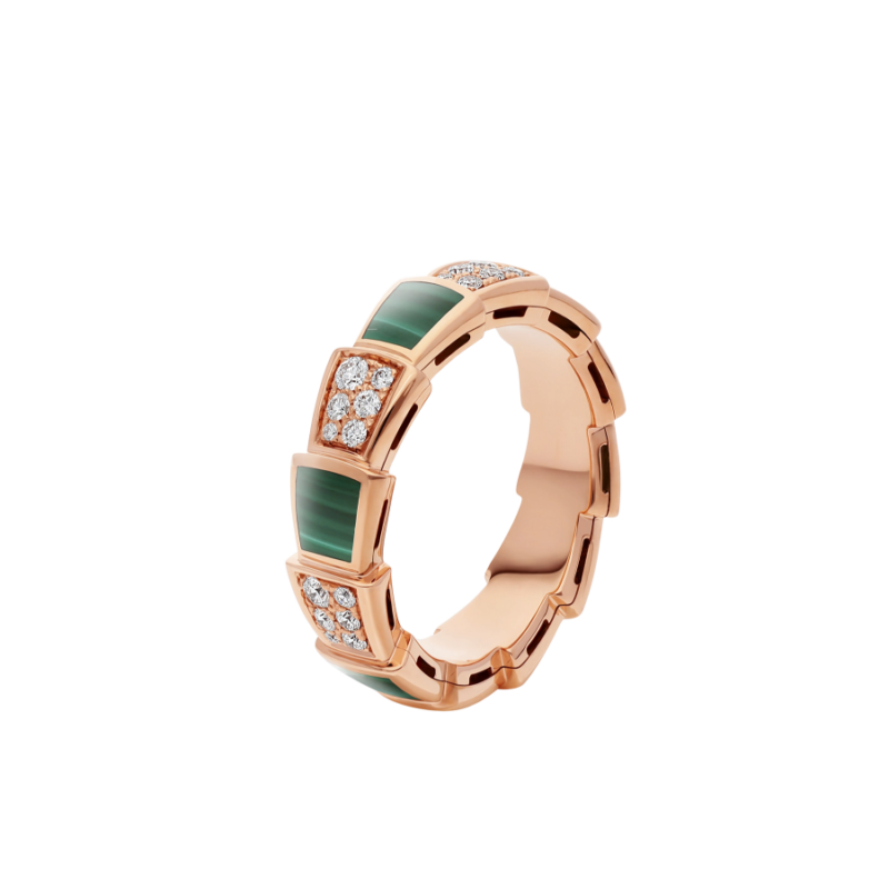 [LUXE]SERPENTI RING PINK GOLD MALACHITE DIAMOND PAVED 4MM