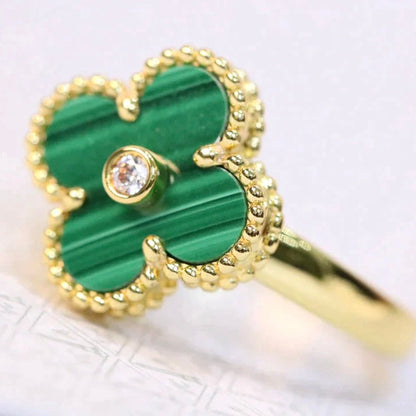 [LUXE] CLOVER MALACHITE RING GOLD DIAMOND