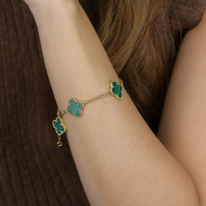 [LUXE] CLOVER 5 MOTIFS MALACHITE BRACELET