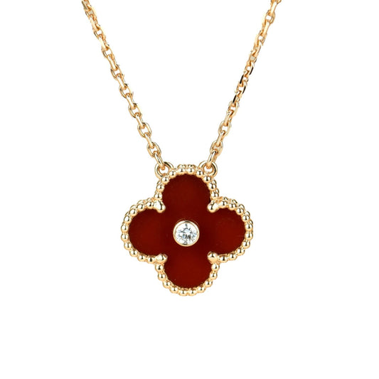 [LUXE] CLOVER 15MM DIAMOND CARNELIAN NECKLACE