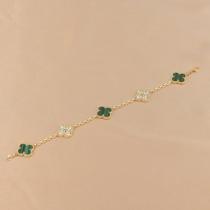 [LUXE] CLOVER  5 MOTIF MALACHITE DIAMOND BRACELET