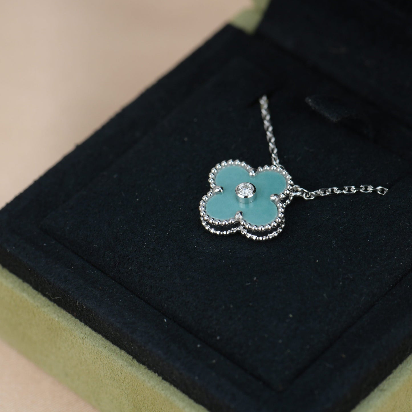 [LUXE] CLOVER 15MM DIAMOND SVRES PORCELAIN  NECKLACE SILVER