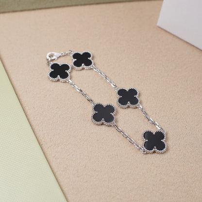 [LUXE] CLOVER 5 MOTIF ONYXS  BRACELET SILVER