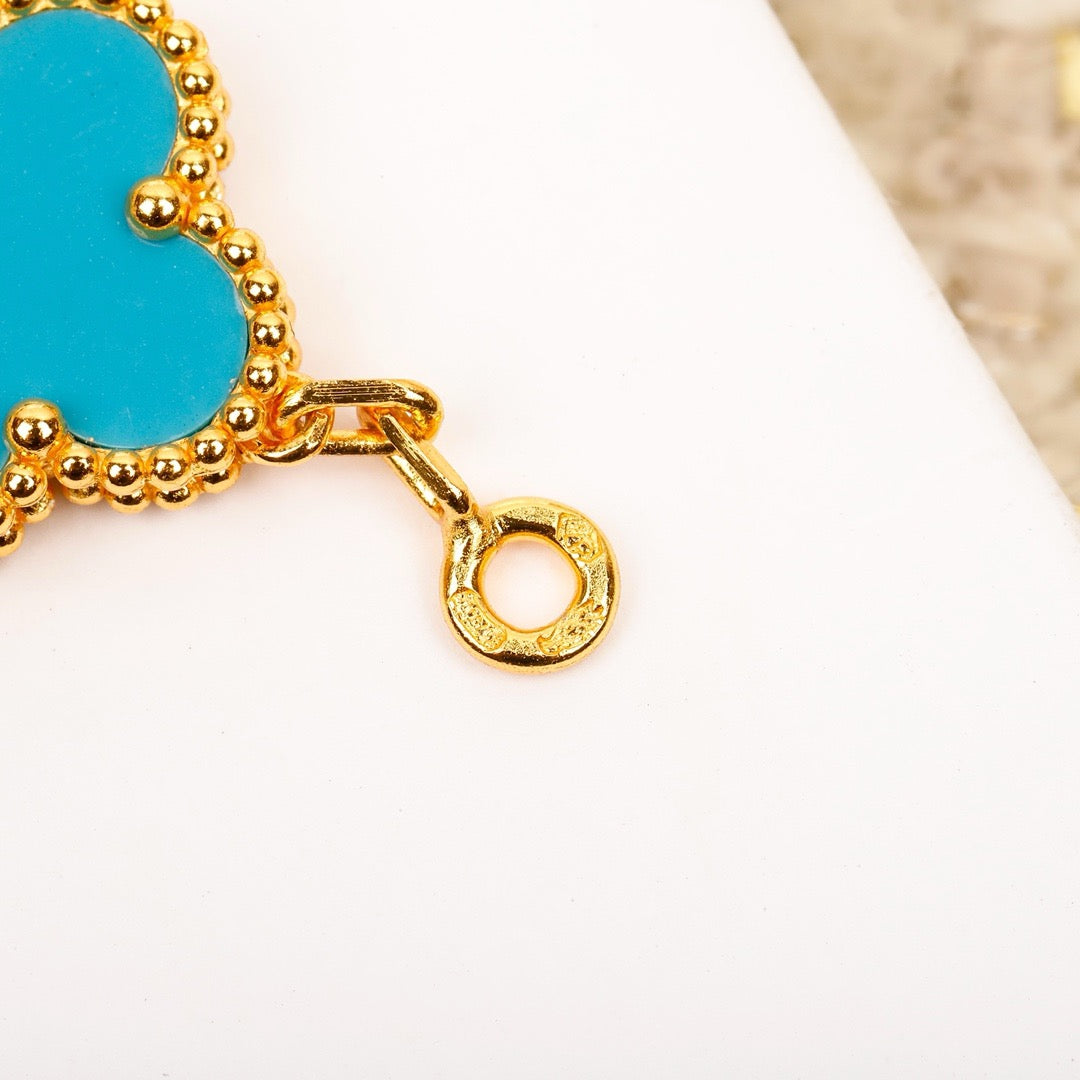 [LUXE] CLOVER 5 MOTIF TURQUOISE DIAMOND GOLD BRACELET