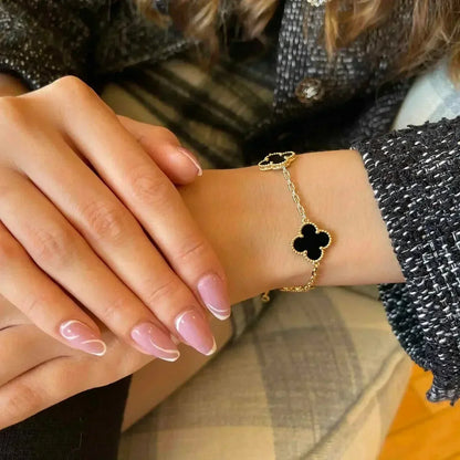 [LUXE] CLOVER  5 MOTIFS BLACK ONYX BRACELET