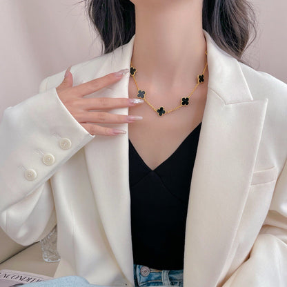 [LUXE] CLOVER 10 MOTIFS ONYX NECKLACE