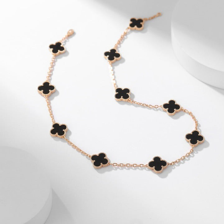 [LUXE] CLOVER 10 MOTIFS ONYX NECKLACE