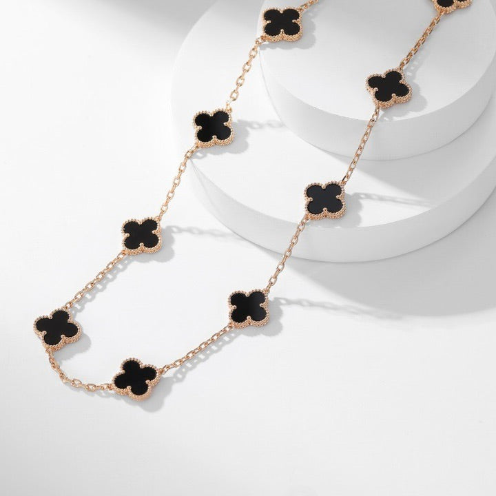 [LUXE] CLOVER 10 MOTIFS ONYX NECKLACE