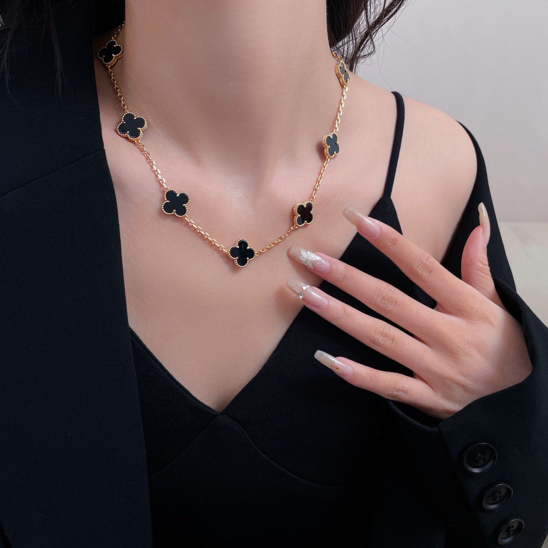 [LUXE] CLOVER 10 MOTIFS ONYX NECKLACE