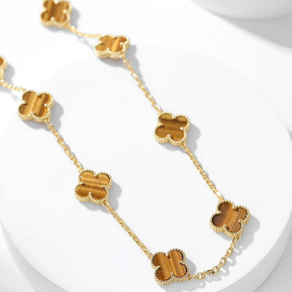 [LUXE] CLOVER 10 MOTIFS TIGER EYE NECKLACE