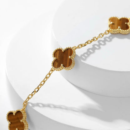 [LUXE] CLOVER 10 MOTIFS TIGER EYE NECKLACE