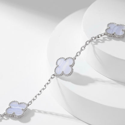 [LUXE] CLOVER 10 MOTIFS PURPLE CHALCEDONY NECKLACE