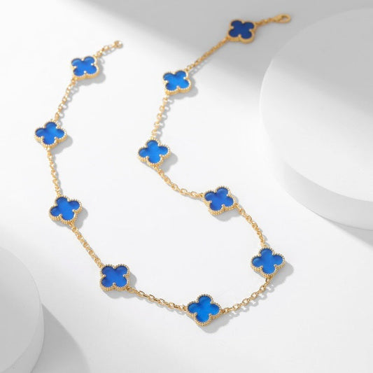 [LUXE] CLOVER 10 MOTIFS BLUE AGATE NECKLACE