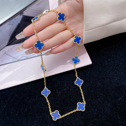 [LUXE] CLOVER 10 MOTIFS BLUE AGATE NECKLACE