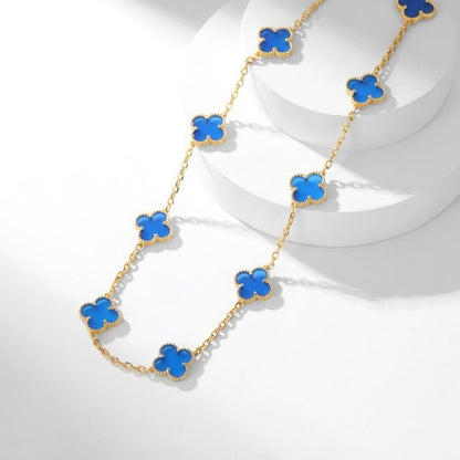 [LUXE] CLOVER 10 MOTIFS BLUE AGATE NECKLACE