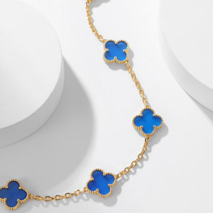 [LUXE] CLOVER 10 MOTIFS BLUE AGATE NECKLACE