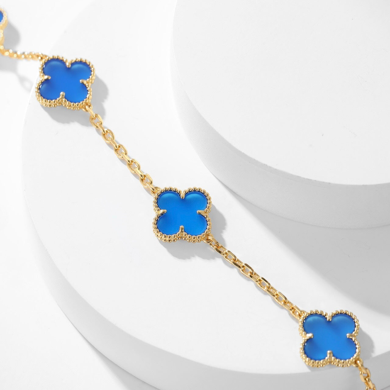 [LUXE] CLOVER 10 MOTIFS BLUE AGATE NECKLACE