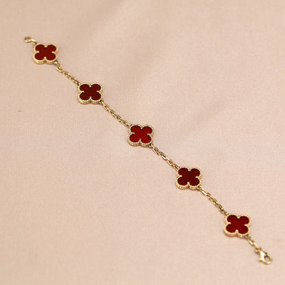 [LUXE] CLOVER 5 MOTIFS RED AGATE  BRACELET