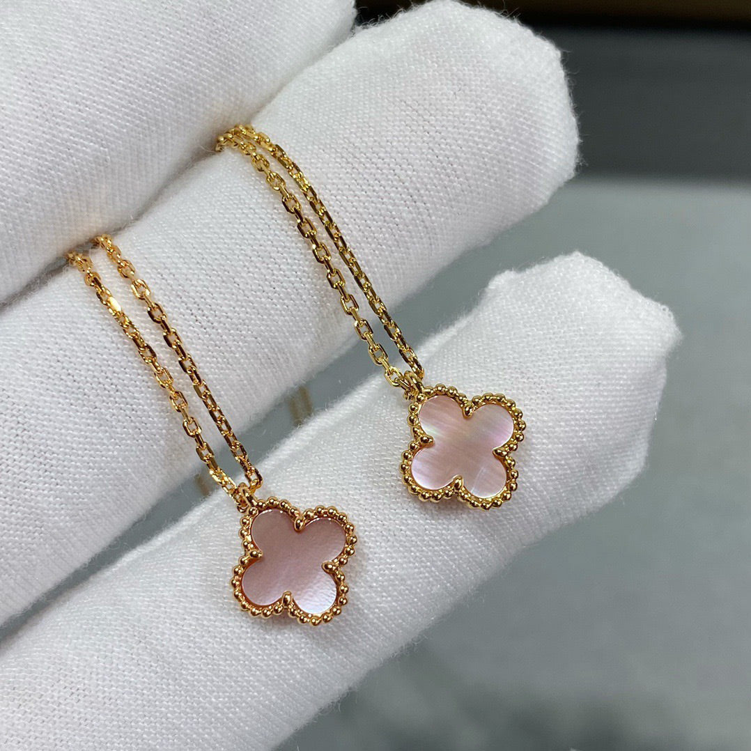 [LUXE] CLOVER 15MM PINK MOTHER-OF-PEARL SINGLE FLOWER NECKLACE