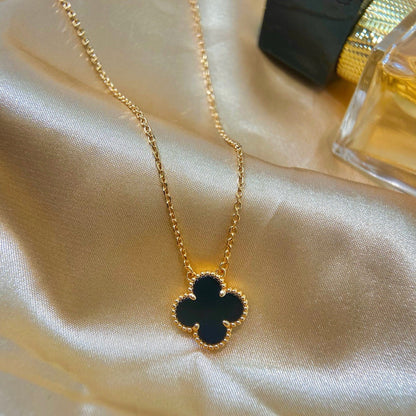 [LUXE] CLOVER 15MM BLACK ONYX SINGLE FLOWER NECKLACE