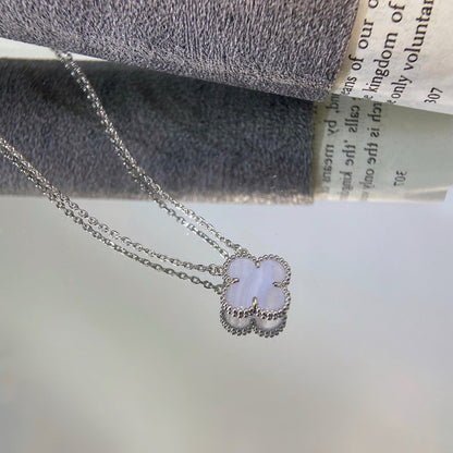 [LUXE] CLOVER 15MM BLUE CHALCEDONY NECKLACE SILVER