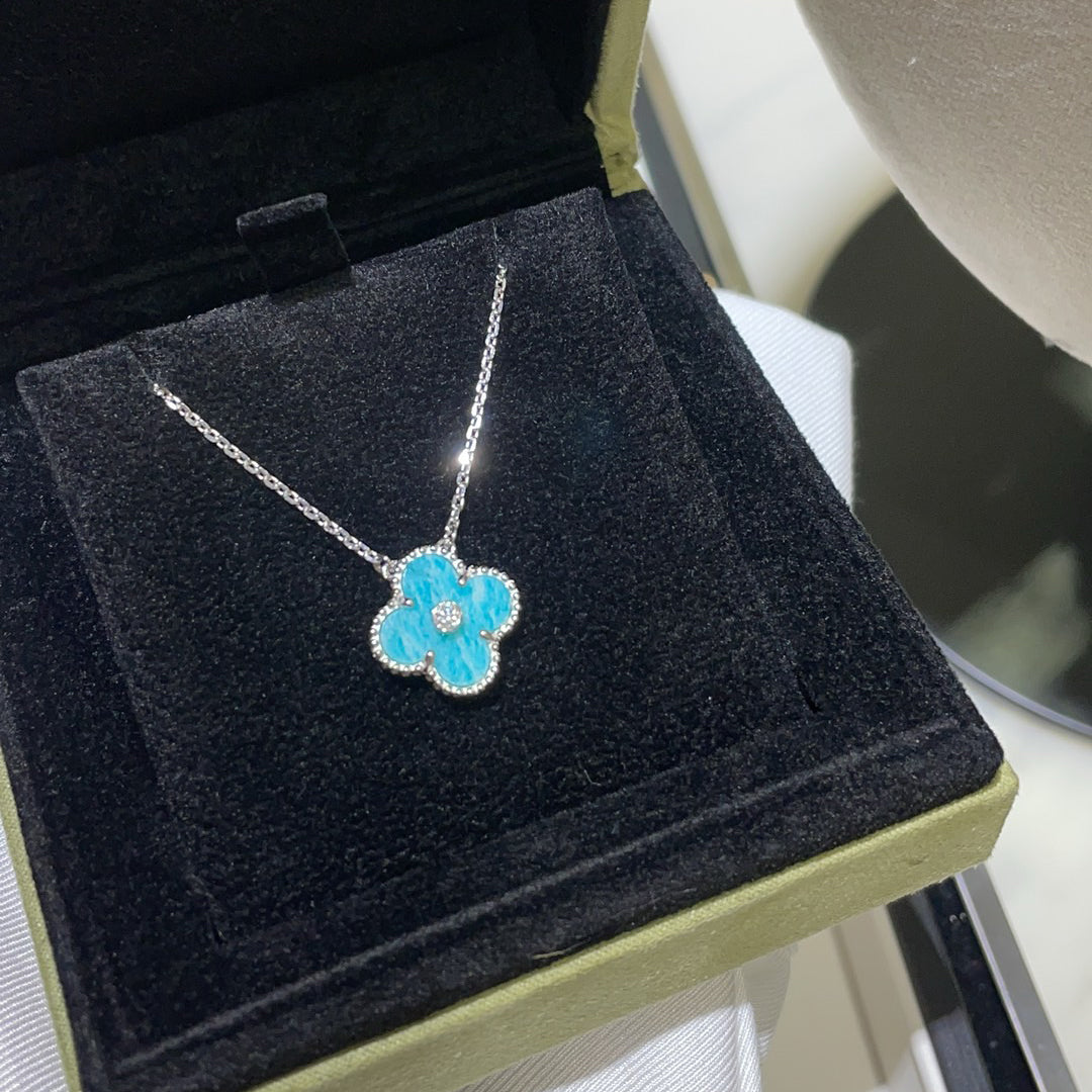 [LUXE] CLOVER 15MM DIAMOND SVRES PORCELAIN  NECKLACE SILVER