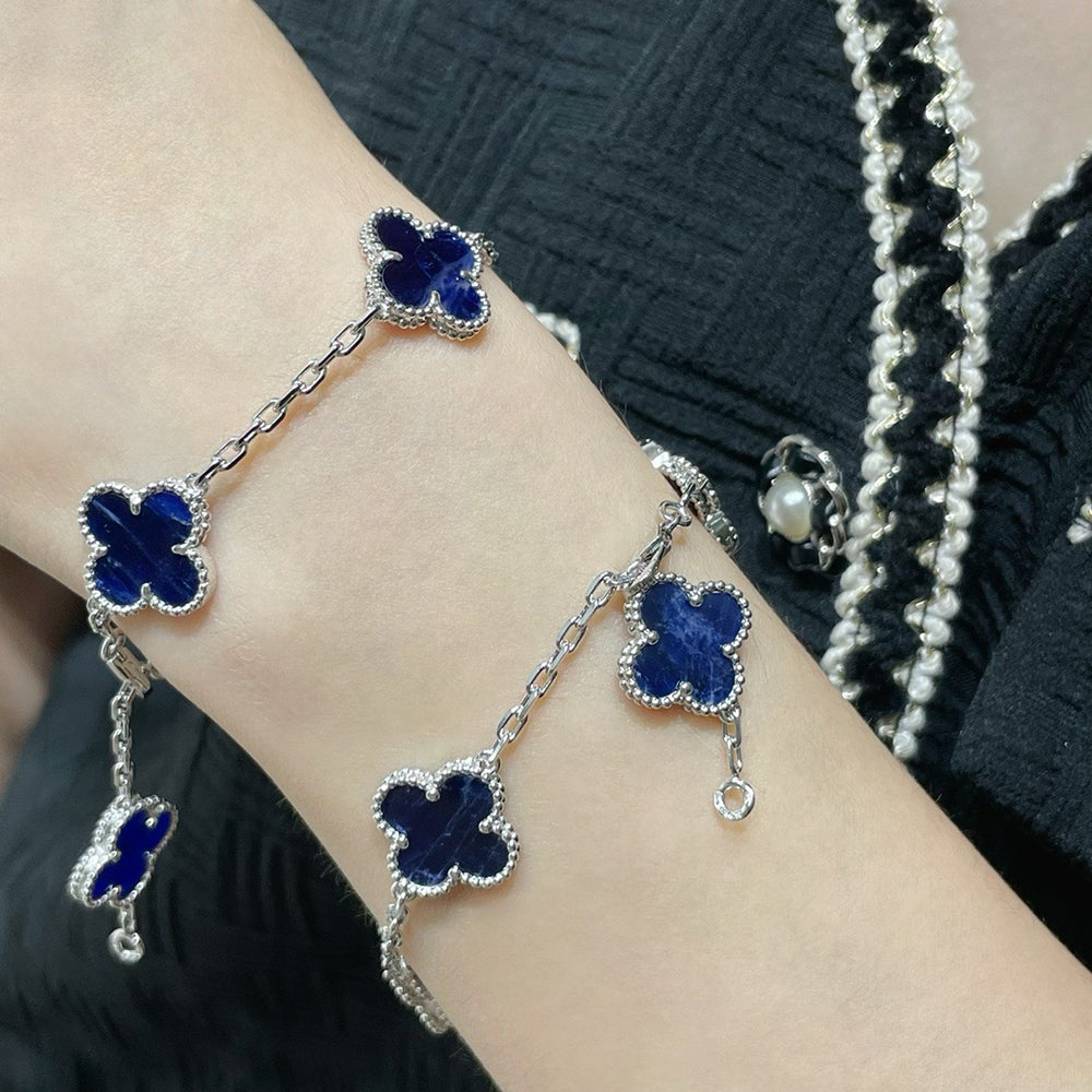 [LUXE] CLOVER 5 MOTIF PIETERSITE SILVER BRACELET