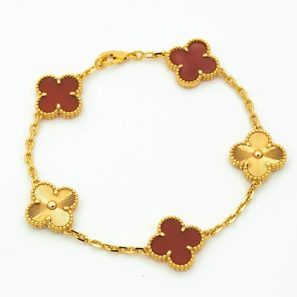 [LUXE] CLOVER  5 MOTIFS CARNELIAN GOLD BRACELET