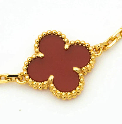 [LUXE] CLOVER  5 MOTIFS CARNELIAN GOLD BRACELET