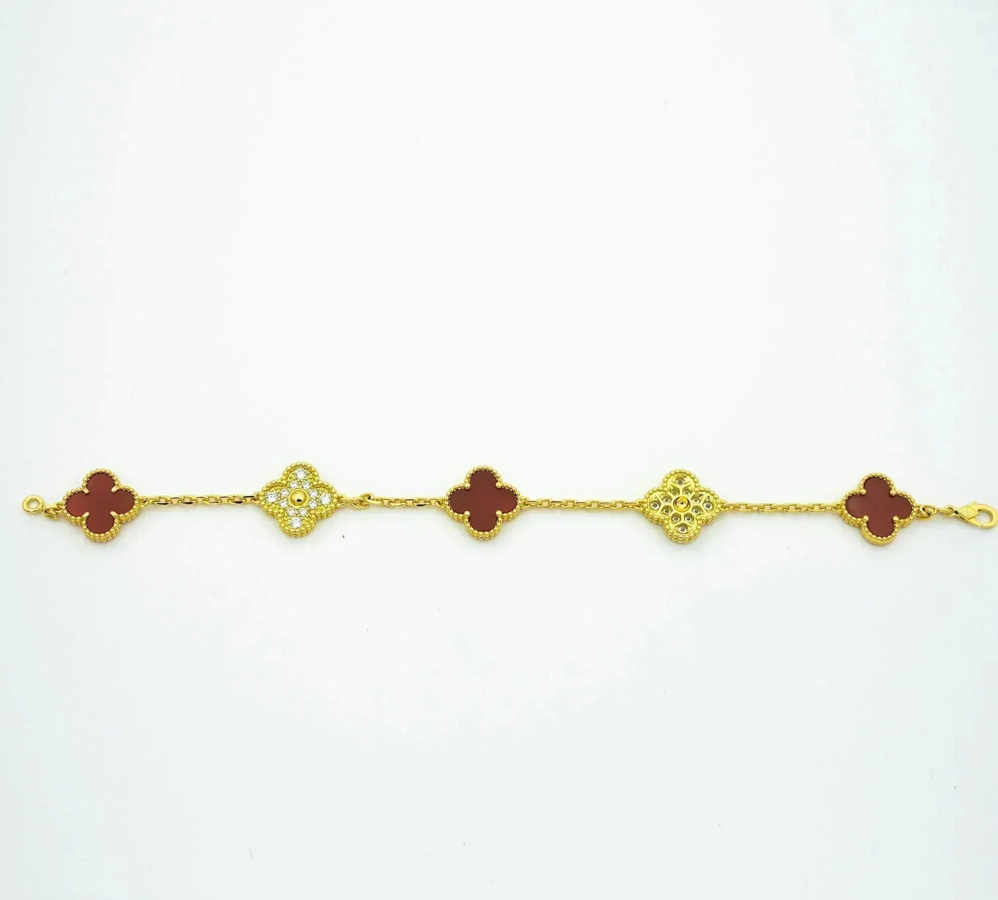 [LUXE] CLOVER 5 MOTIFS CARNELIAN DIAMOND BRACELET